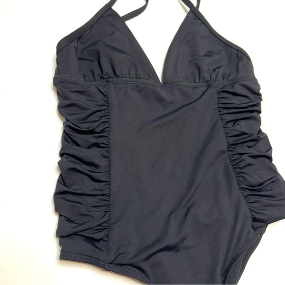 L*SPACE Black Bella Ruched Slimming Convertible One Piece Cheeky Swimsuit Size 8 - Picture 6 of 11